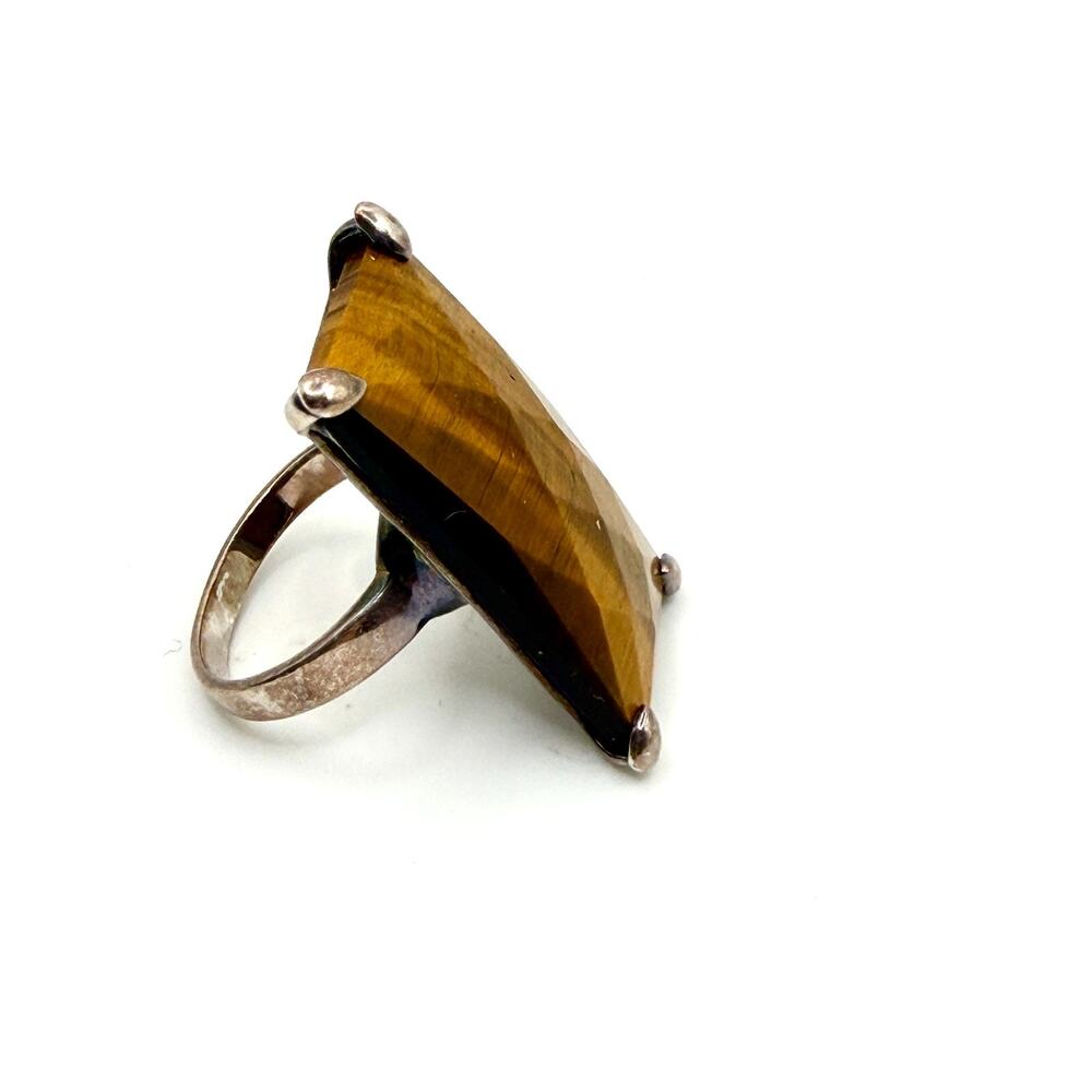 Vintage Y2K Sterling Silver Faceted Tiger's Eye Rectangle Statement Ring